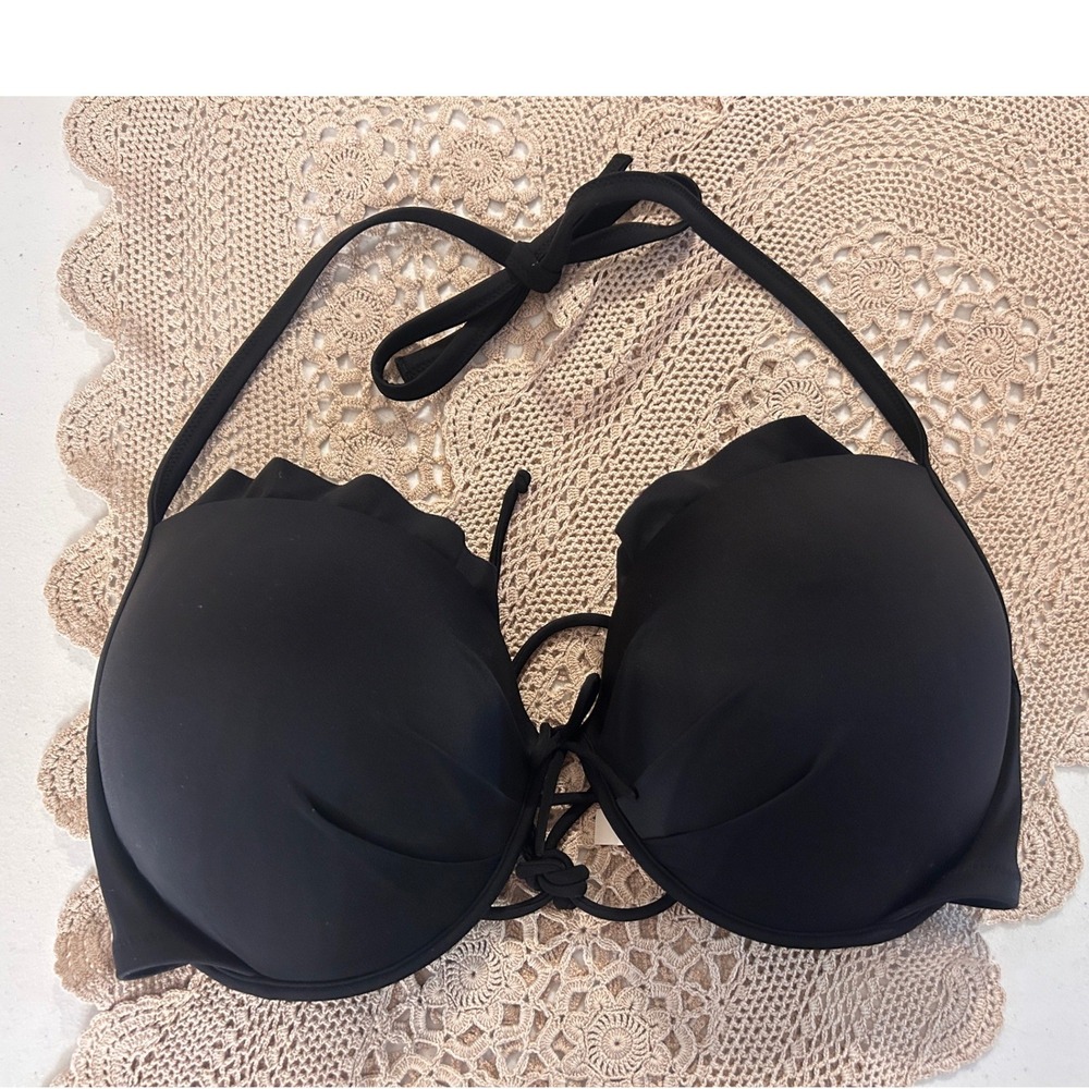 Victoria's Secret The Fabulous Black Ruffle Push Up Bikini Top 36DD Underwire